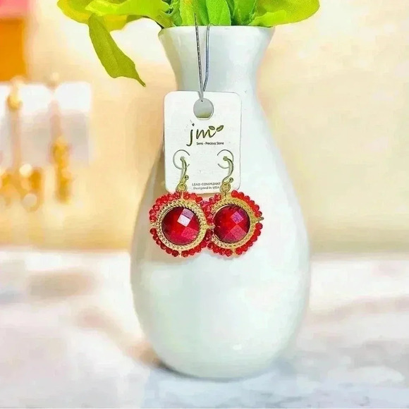 Red Statement Beaded  Earrings - Picture 1 of 3